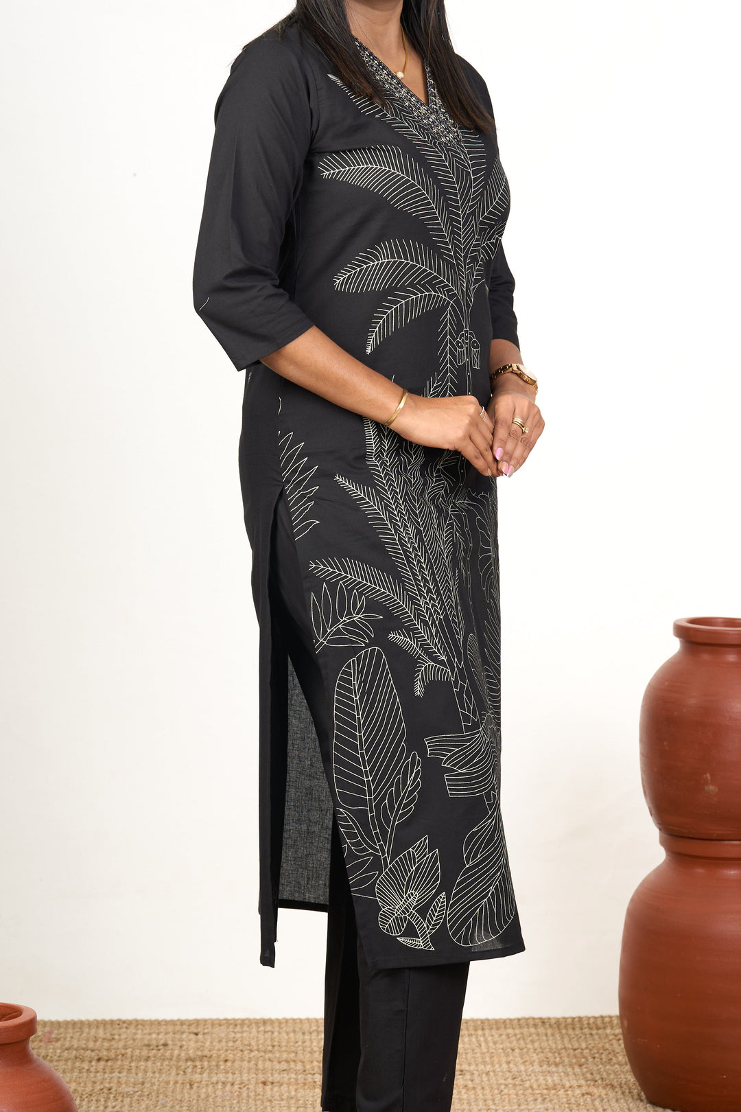 The Nesavu Womens Straight Suit Sets Traditional Women's Straight Suit Set in Georgette with Unique Patterns Traditional Wear for Women Nesavu Buy Nesavu Women's Black Georgette Straight Suit Set  Traditional Wear Women