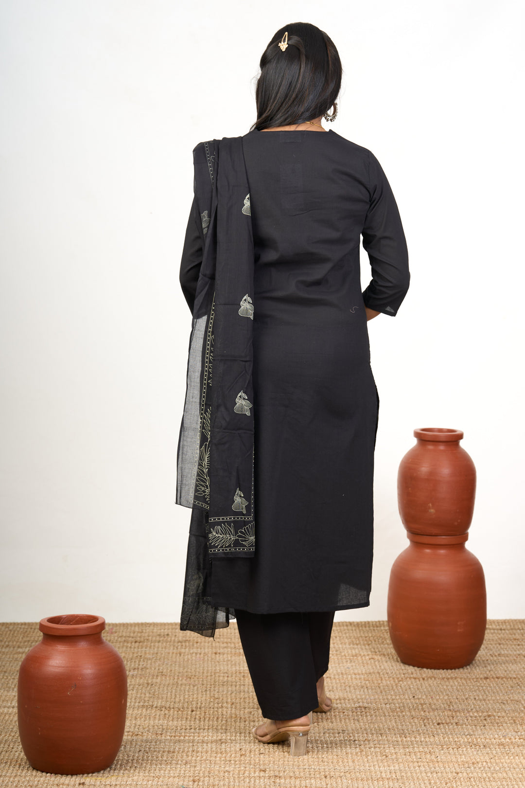 The Nesavu Womens Straight Suit Sets Traditional Women's Straight Suit Set in Georgette with Unique Patterns Traditional Wear for Women Nesavu Buy Nesavu Women's Black Georgette Straight Suit Set  Traditional Wear Women