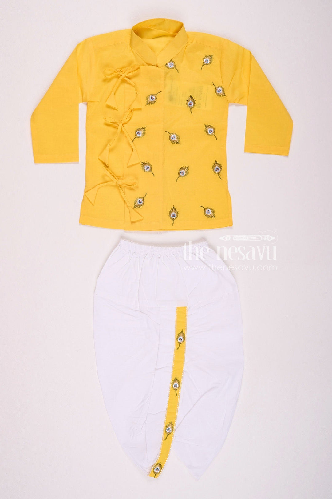 The Nesavu Boys Dothi Set Traditional Yellow Krishna Jayanthi Baby Kurtha with Dothi Pant Set Nesavu 12 (3M) / Yellow BES557A-12 Traditional Yellow Krishna Jayanthi Baby Kurtha with Dothi Pant Set - Festive Wear