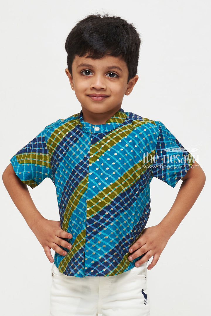 The Nesavu Boys Cotton Shirt Trendy Boys Chanderi Shirt with Diagonal Stripes in Blue and Green Nesavu Trendy Boys Chanderi Shirt with Diagonal Stripes in Blue and Green | The Nesavu