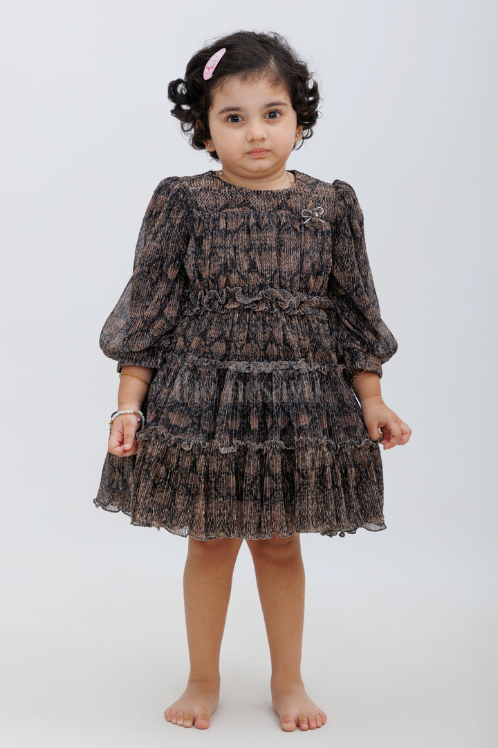 The Nesavu Baby Fancy Frock Trendy New Fashion Party Frock - Designer Baby Dress with Puff Sleeves Nesavu 14 (6M) / Gray BFJ576A-14 Trendy New Fashion Party Frock - Nesavu | Designer Baby Dress