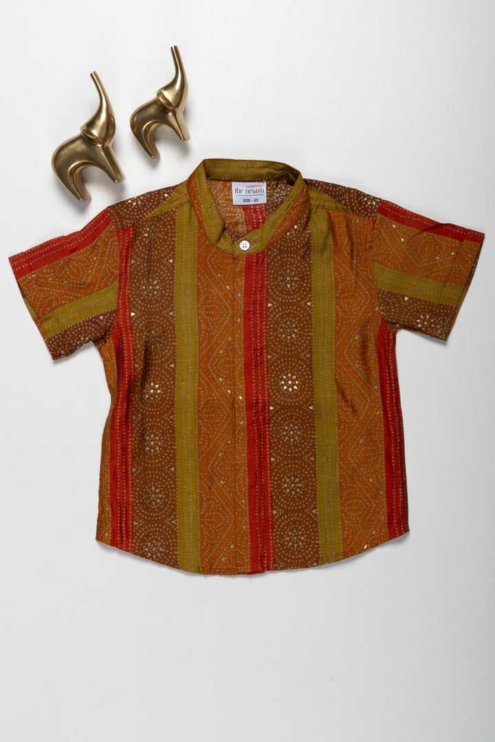 The Nesavu Boys Cotton Shirt Vibrant Boys Chanderi Shirt with Multicolor Stripes Nesavu 16 (1Y) / multicolor / Chanderi BS150B-16 Vibrant Multicolor Boys Chanderi Shirt with Stripes and Golden Detailing | The Nesavu