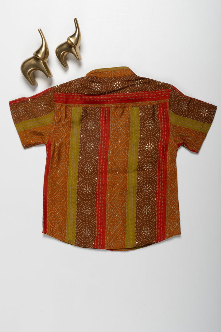 The Nesavu Boys Cotton Shirt Vibrant Boys Chanderi Shirt with Multicolor Stripes Nesavu Vibrant Multicolor Boys Chanderi Shirt with Stripes and Golden Detailing | The Nesavu