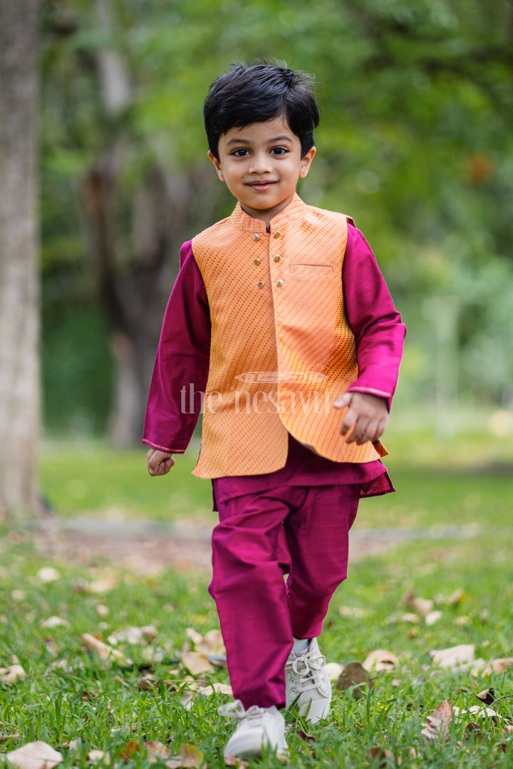 The Nesavu Boys Jacket Sets Vibrant Boys Kurta Pajama Set with Contrasting Jacket Nesavu Boys Modern Kurta Pajama with Jacket Set | Stylish Ethnic Ensemble | The Nesavu