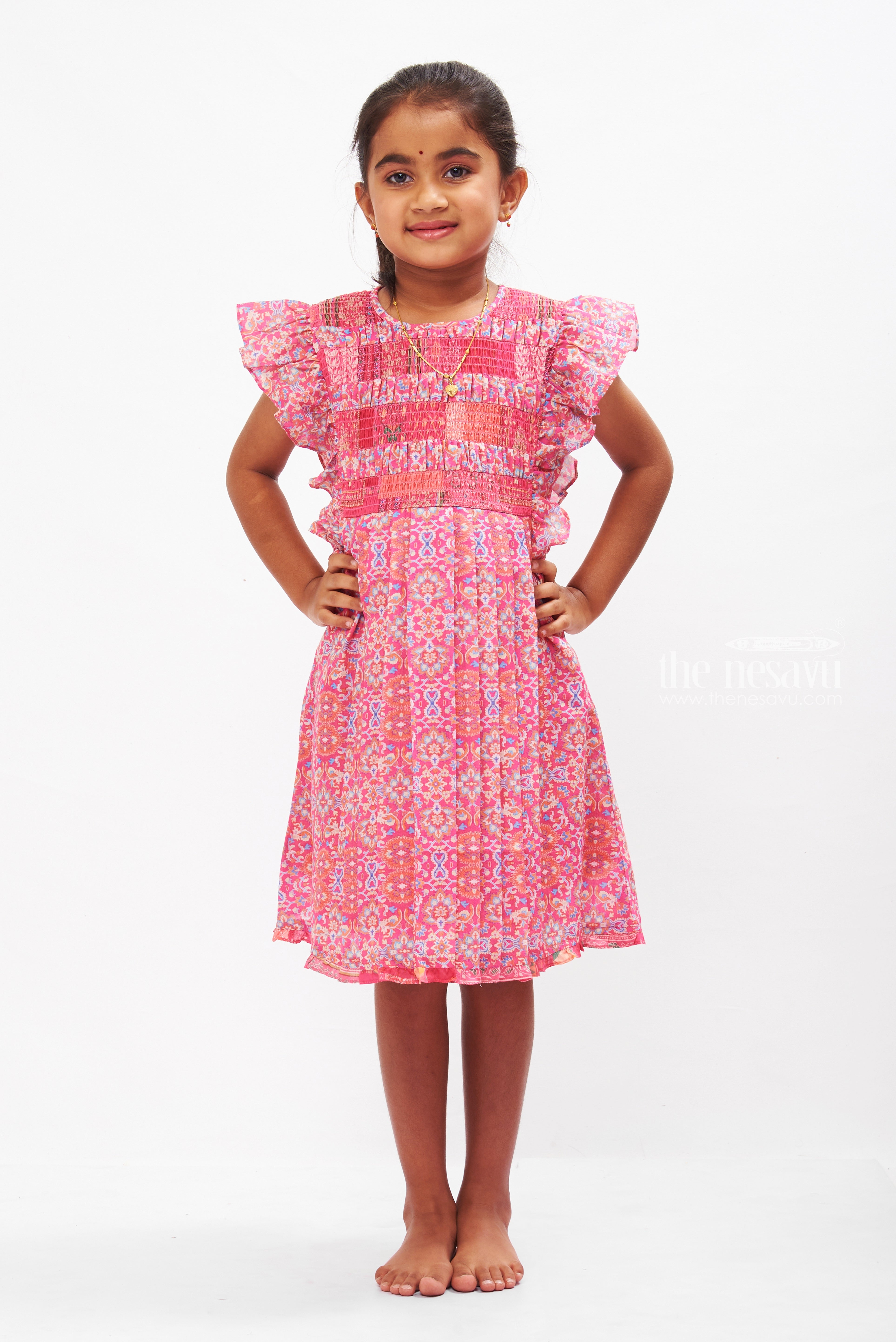 Girls Summer Cotton Dress Essentials Pink Smocked Frock The Nesavu The Nesavu