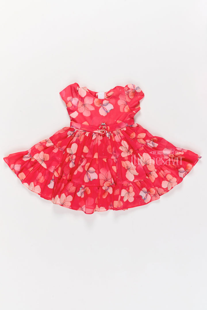 The Nesavu Girls Fancy Frock Vibrant Red Fancy Christmas Outfit for Girls with Butterfly Floral Motifs Nesavu 18 (2Y) / Red GFC1506B-18 Red Fancy Christmas Outfit Girls Nesavu Festive Floral Motifs