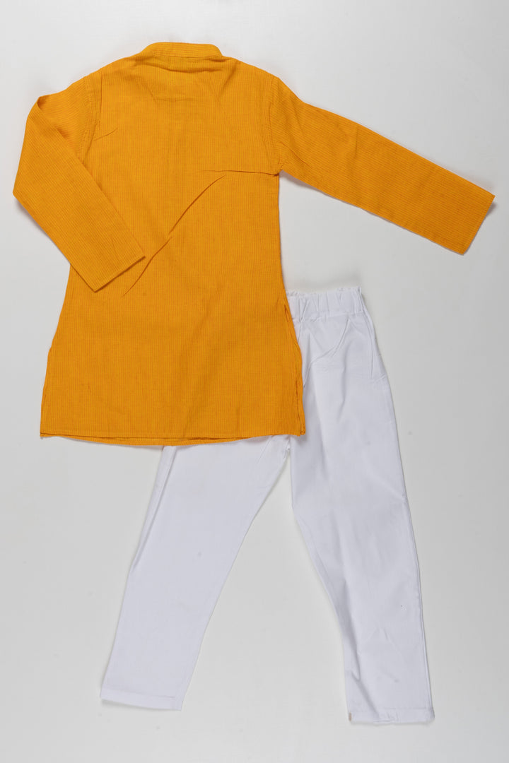 The Nesavu Boys Kurtha Set Vibrant Yellow Kurta with White Pajama Set for Kids - Traditional Festive Wear Nesavu Vibrant Yellow Kurta with White Pajama Set for Kids | Traditional Festive Wear | The Nesavu