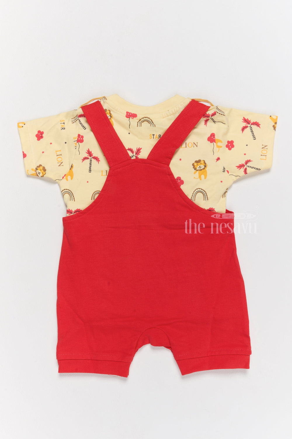 The Nesavu Baby Casual Sets Western Newborn Outfits Red Lion-Themed Dungaree with Printed Yellow T-Shirt Nesavu Nesavu Western Newborn Outfits Red Lion Dungaree Printed Yellow T-Shirt