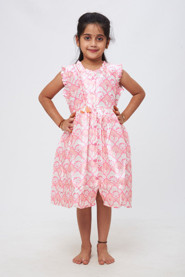 The Nesavu Girls Cotton Frock Whimsical Ballerina Dreams Dress - Pink Floral & Dance Pattern Cotton Frock Nesavu 16 (1Y) / Pink / Silk Blend GFC1171A-16 Crafting Memories with Cotton | Girls Trendy Cotton Frock Collection | The Nesavu