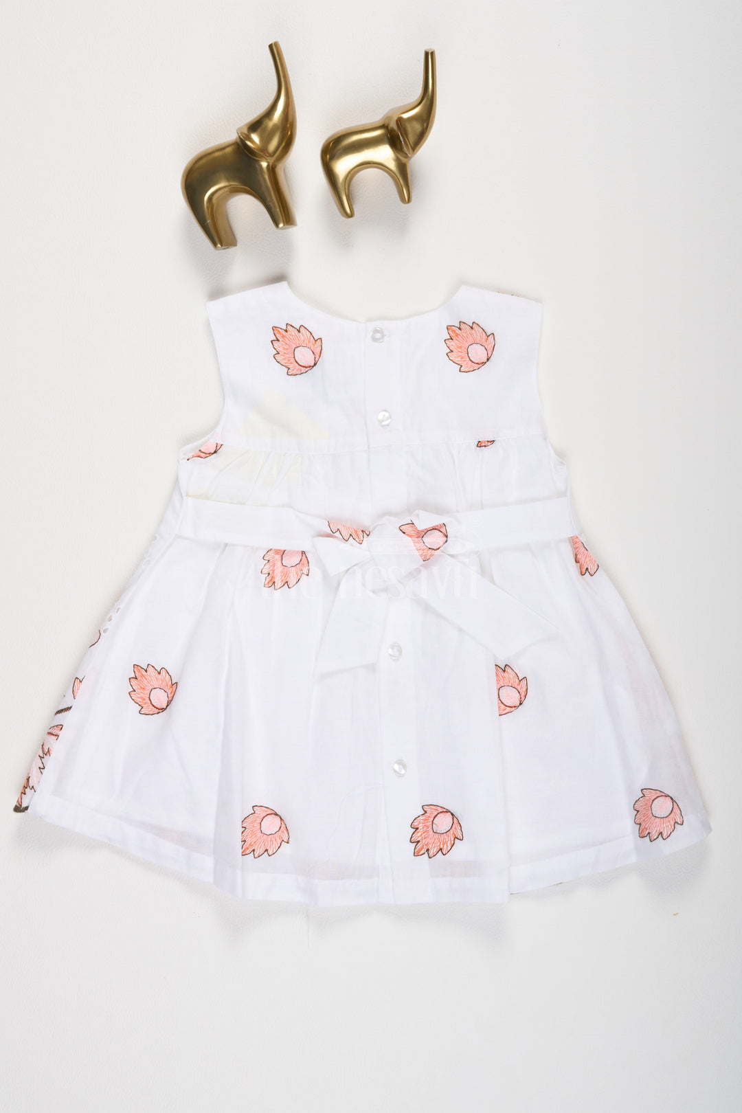 The Nesavu Baby Casual Sets White and Orange Chikankari Cotton Frock with Floral Embroidery Nesavu White and Orange Chikankari Cotton Frock with Bloomers - Nesavu