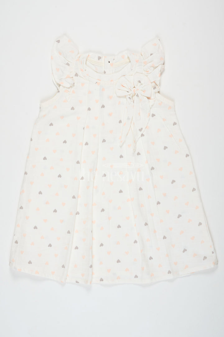 The Nesavu Girls Cotton Frock White Cotton Frock with Heart Print and Ruffle Sleeves, Double Cloth Muslin Girls Dress for Special Occasions Nesavu 14 (6M) / Half white BFJ673A-14 Nesavu Girls White Cotton Frock Heart Print Ruffle Sleeves Double Cloth Muslin Dress Special Occasions