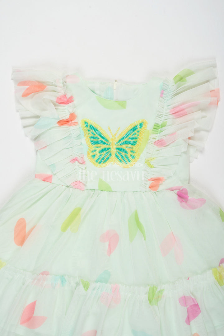 The Nesavu Girls Fancy Frock White Girls Fancy Frock with Butterfly Embroidery and Soft Net Overlay Nesavu Nesavu White Girls Fancy Frock Butterfly Embroidery Soft Net Overlay