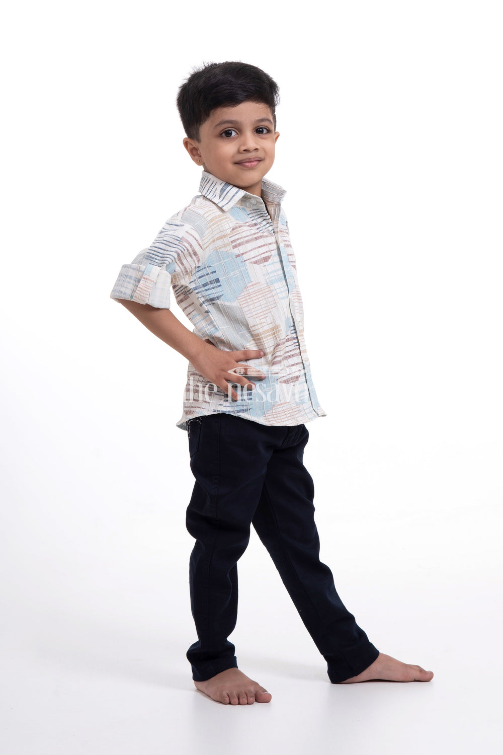 The Nesavu Baby Casual Sets White Shirt Matching Pant for Boys - Designer Printed Full Sleeve Shirt with Cotton Pant Nesavu White Shirt Matching Pant for Boys - Designer Full Sleeve Shirt with Cotton Pant