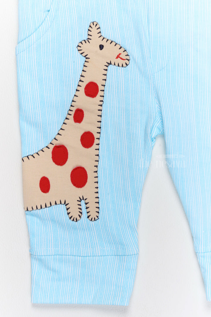 The Nesavu Baby Casual Sets Winter Wear for Newborns Cotton Blue Romper with Giraffe Applique and Printed Shirt Nesavu Nesavu Winter Wear Newborns Cotton Blue Romper Giraffe Applique