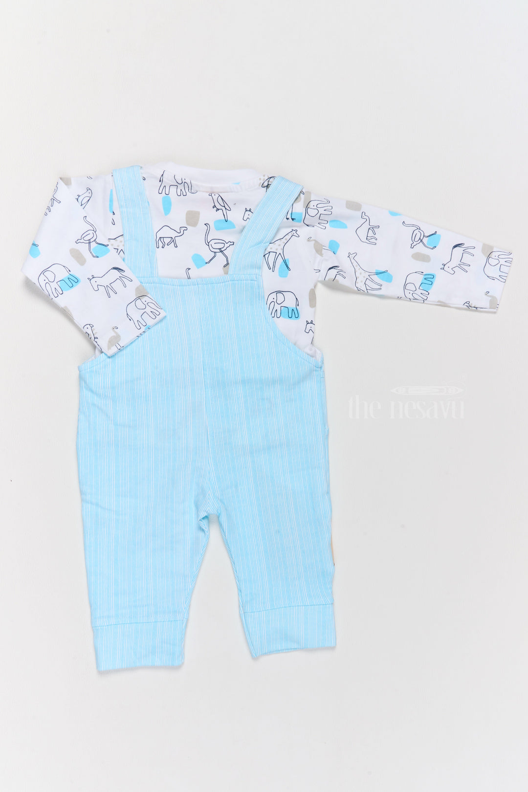 The Nesavu Baby Casual Sets Winter Wear for Newborns Cotton Blue Romper with Giraffe Applique and Printed Shirt Nesavu Nesavu Winter Wear Newborns Cotton Blue Romper Giraffe Applique