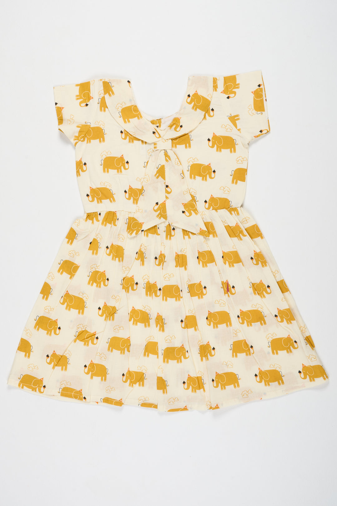 The Nesavu Baby Cotton Frocks Yellow Baby Cotton Frock with Elephant Print and Bow Detail Ideal for Casual Outings Nesavu 10 (NB) / Yellow BFJ684A-10 Nesavu Yellow Pure Cotton Baby Frock Elephant Print Bow Playful Comfortable Kids Outfit