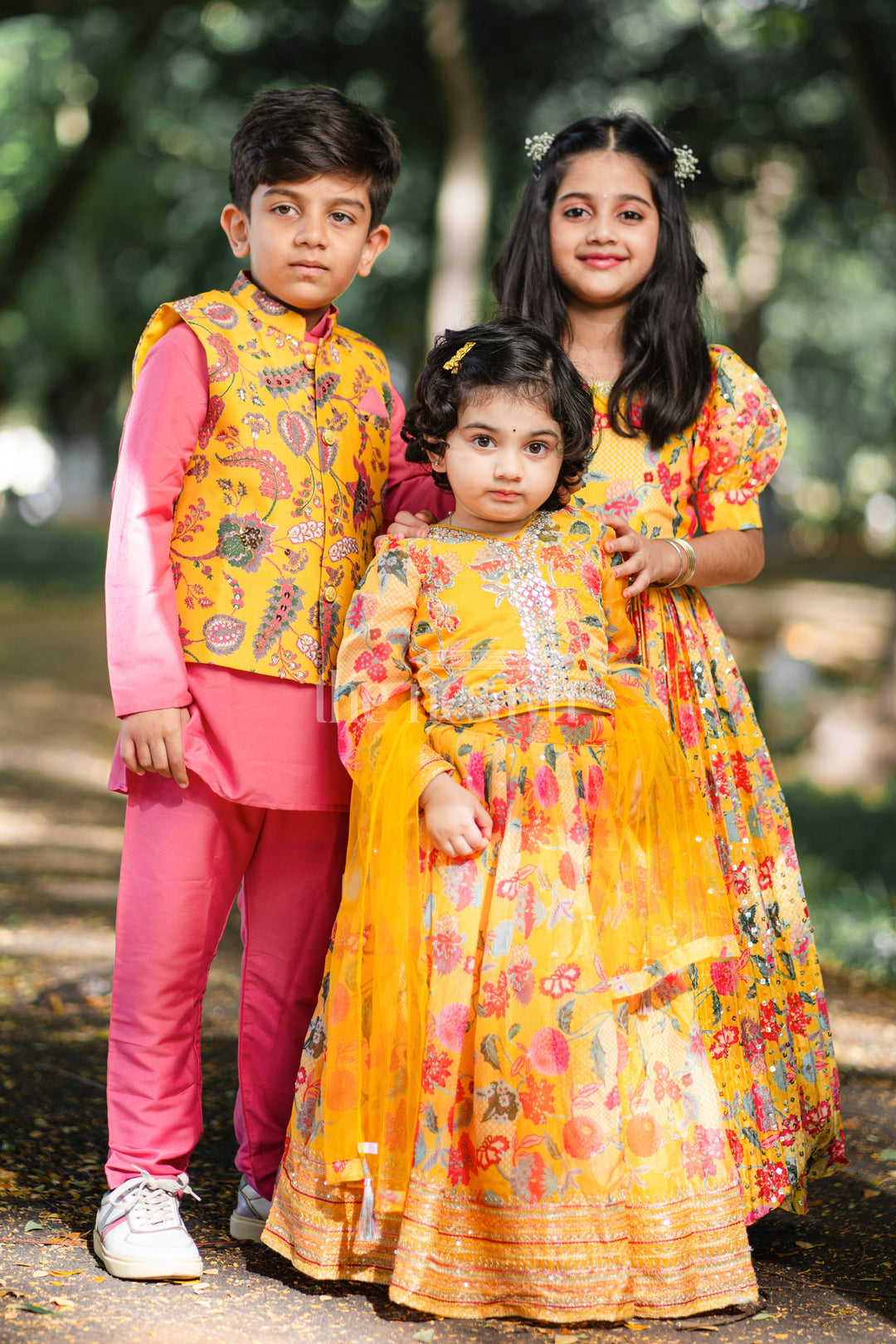 The Nesavu Girls Party Gown Yellow Blend Chinon Silk Gown with Floral Print and Embroidery Nesavu Yellow Blend Chinon Silk Gown with Floral Print and Embroidery - Nesavu