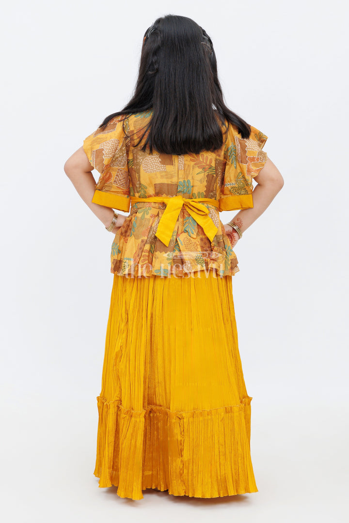 The Nesavu Girls Party Gown Yellow Chinon Silk Printed TwoPiece Look Party Gown for Girls Nesavu Yellow Chinon Silk Printed Two-Piece Look Party Gown for Girls Nesavu