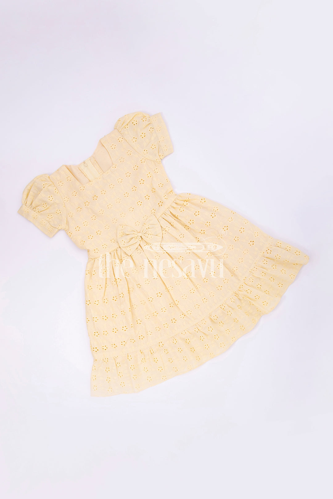 The Nesavu Girls Cotton Frock Yellow Cotton Chikankari Embroidered Frock for Girls  Nesavu Nesavu Yellow Cotton Chikankari Embroidered Frock for Girls - Nesavu