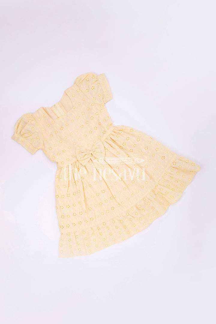 The Nesavu Girls Cotton Frock Yellow Cotton Chikankari Embroidered Frock for Girls  Nesavu Nesavu Yellow Cotton Chikankari Embroidered Frock for Girls - Nesavu