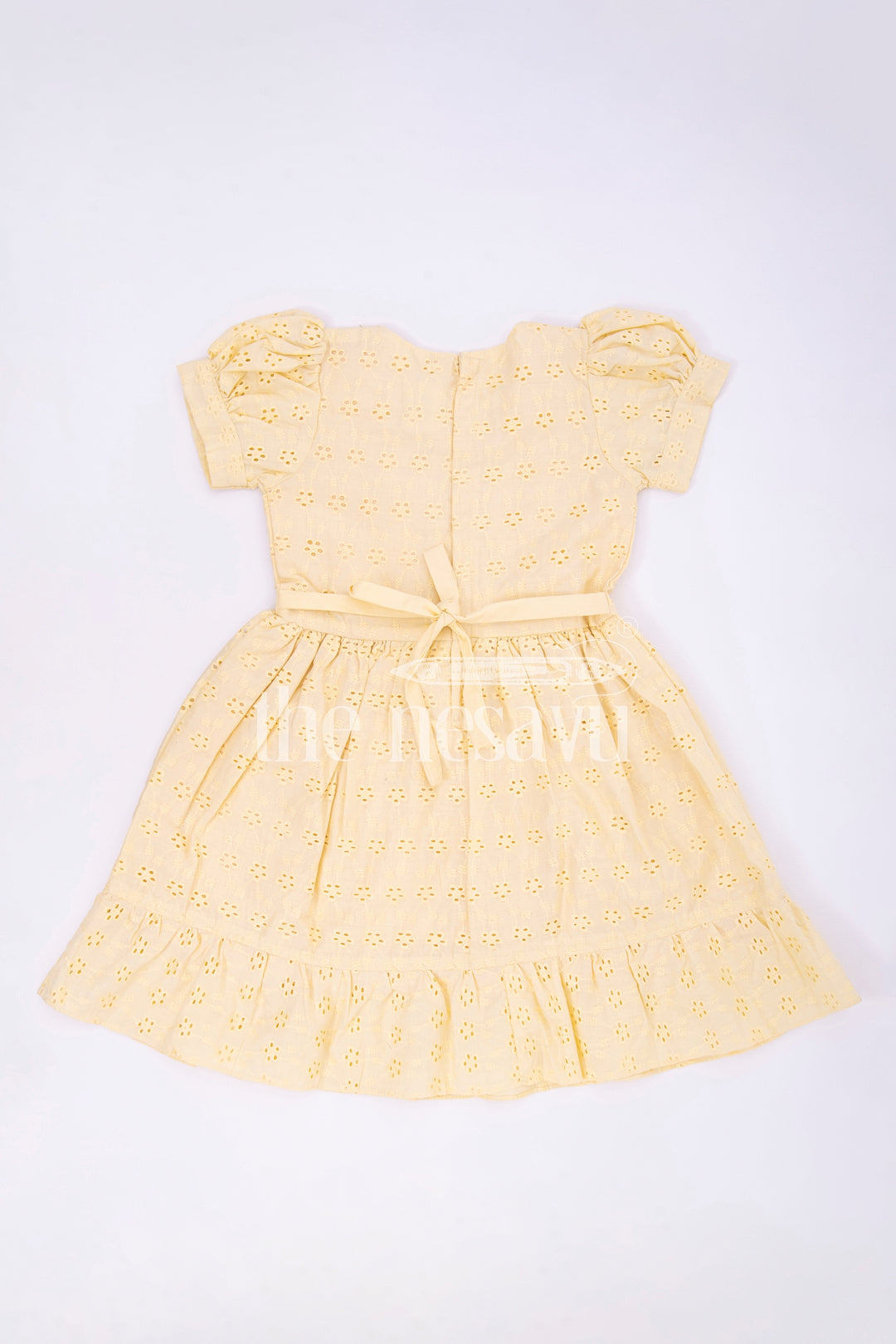 The Nesavu Girls Cotton Frock Yellow Cotton Chikankari Embroidered Frock for Girls  Nesavu Nesavu Yellow Cotton Chikankari Embroidered Frock for Girls - Nesavu