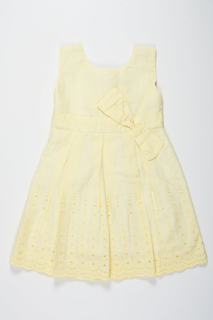 The Nesavu Girls Cotton Frock Yellow Cotton Girls Frock with Chikankari Embroidery Nesavu 12 (3M) / Yellow GFC1308A-12 Yellow Cotton Girls' Frock with Chikankari Embroidery - Nesavu