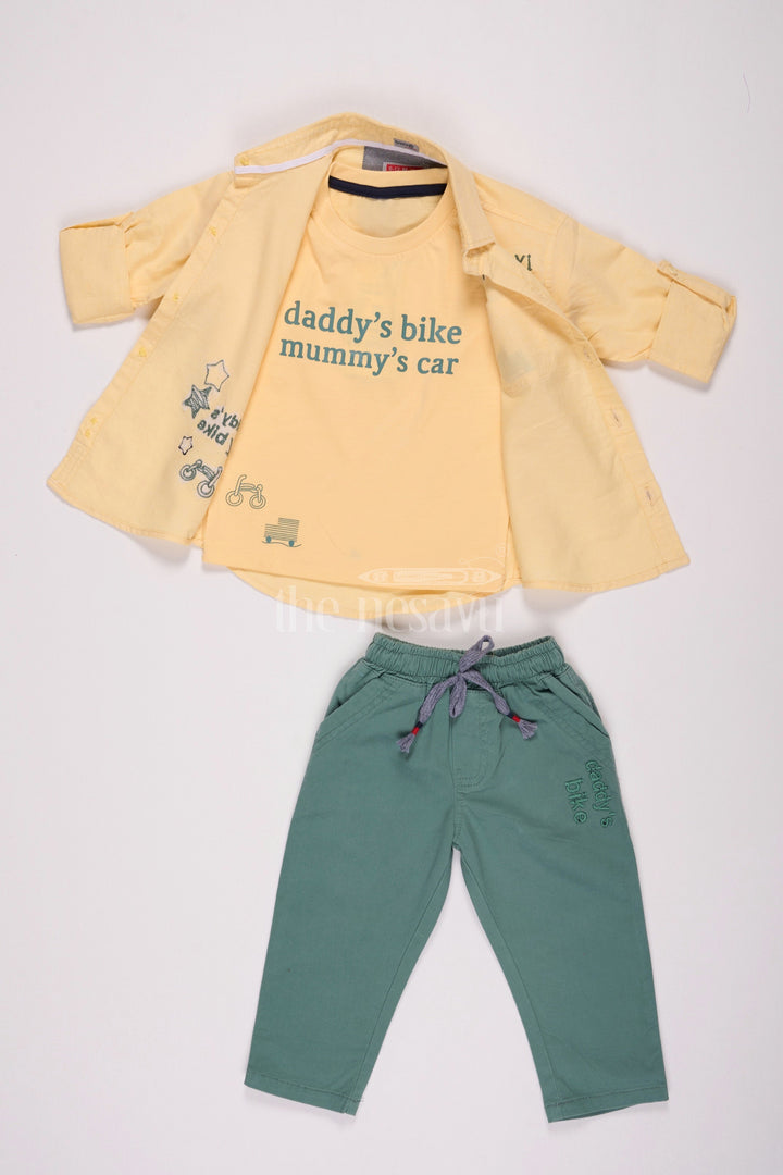 The Nesavu Boys Casual Set Yellow Full Sleeve Shirt and Teal Green Pant Set for Boys Nesavu Yellow Full Sleeve Shirt and Teal Green Pant Set for Boys - Nesavu