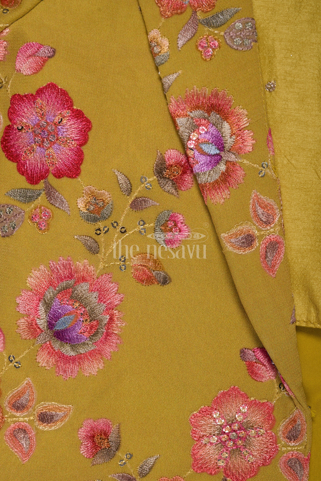 The Nesavu Girls Sharara / Plazo Set Yellow Georgette Sharara Set for Girls with Haldi Function Theme Nesavu Yellow Georgette Sharara Set for Girls with Sequin Embroidery - Nesavu