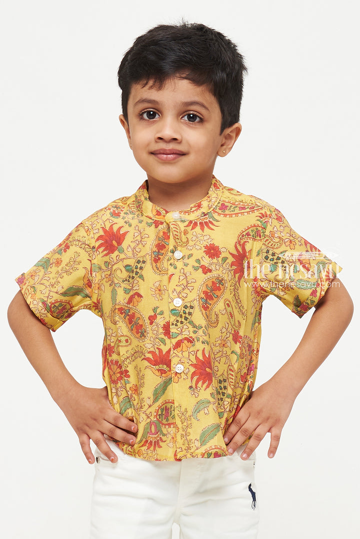 The Nesavu Boys Cotton Shirt Yellow Paisley Design Shirt - Ideal for Casual, Vacation, and Party Wear Nesavu Yellow Paisley Design Shirt - Casual, Vacation, and Party Wear for Kids