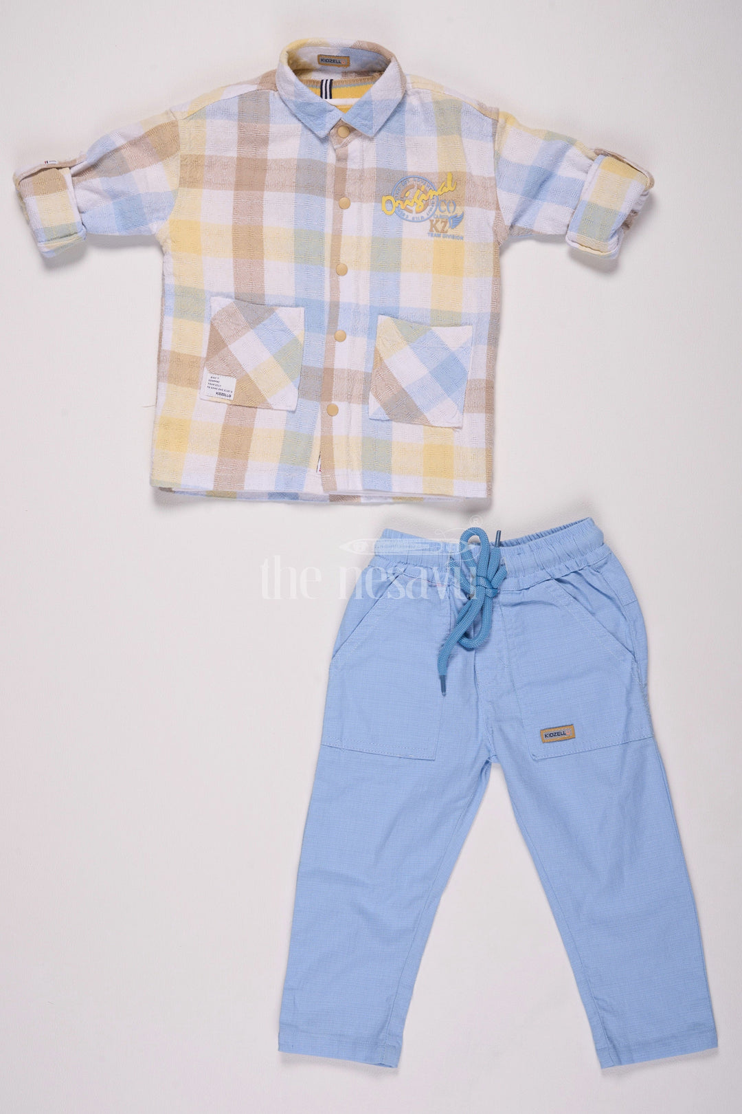 The Nesavu Boys Casual Set Yellow Plaid Full Sleeve Shirt and Blue Pant Set for Boys Nesavu 18 (2Y) / Yellow BCS105A-18 Yellow Plaid Full Sleeve Shirt and Blue Pant Set for Boys - Nesavu