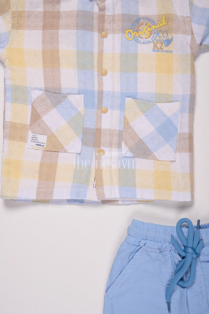 The Nesavu Boys Casual Set Yellow Plaid Full Sleeve Shirt and Blue Pant Set for Boys Nesavu Yellow Plaid Full Sleeve Shirt and Blue Pant Set for Boys - Nesavu