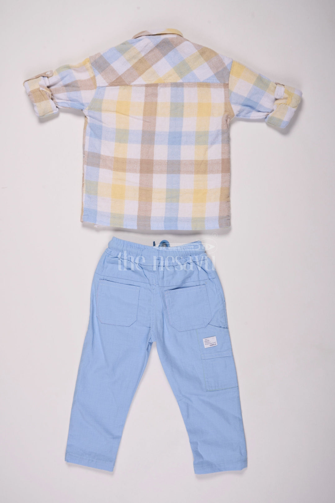 The Nesavu Boys Casual Set Yellow Plaid Full Sleeve Shirt and Blue Pant Set for Boys Nesavu Yellow Plaid Full Sleeve Shirt and Blue Pant Set for Boys - Nesavu