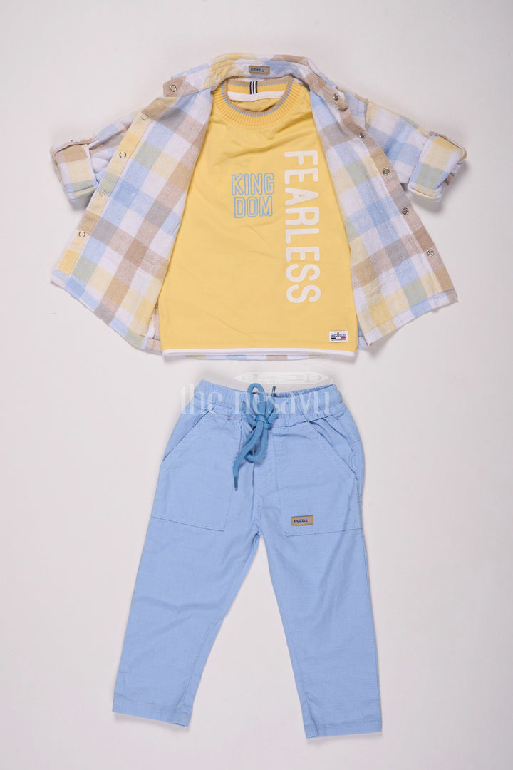 The Nesavu Boys Casual Set Yellow Plaid Full Sleeve Shirt and Blue Pant Set for Boys Nesavu Yellow Plaid Full Sleeve Shirt and Blue Pant Set for Boys - Nesavu