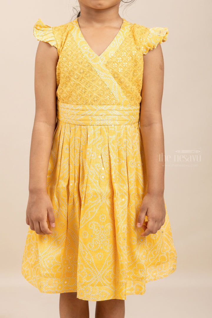 The Nesavu Girls Fancy Frock Yellow Princess - Exquisite V-Neck Cute Frocks Nesavu Latest Organic Cotton Children Clothes| Soft Frocks| The Nesavu