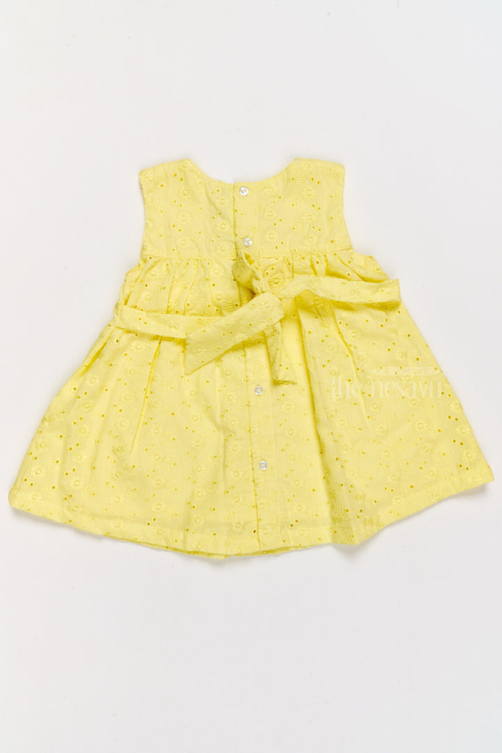 The Nesavu Baby Casual Sets Yellow SelfEmbroidered Cotton Frock with Bloomers Nesavu Yellow Self-Embroidered Cotton Frock with Bloomers - Nesavu