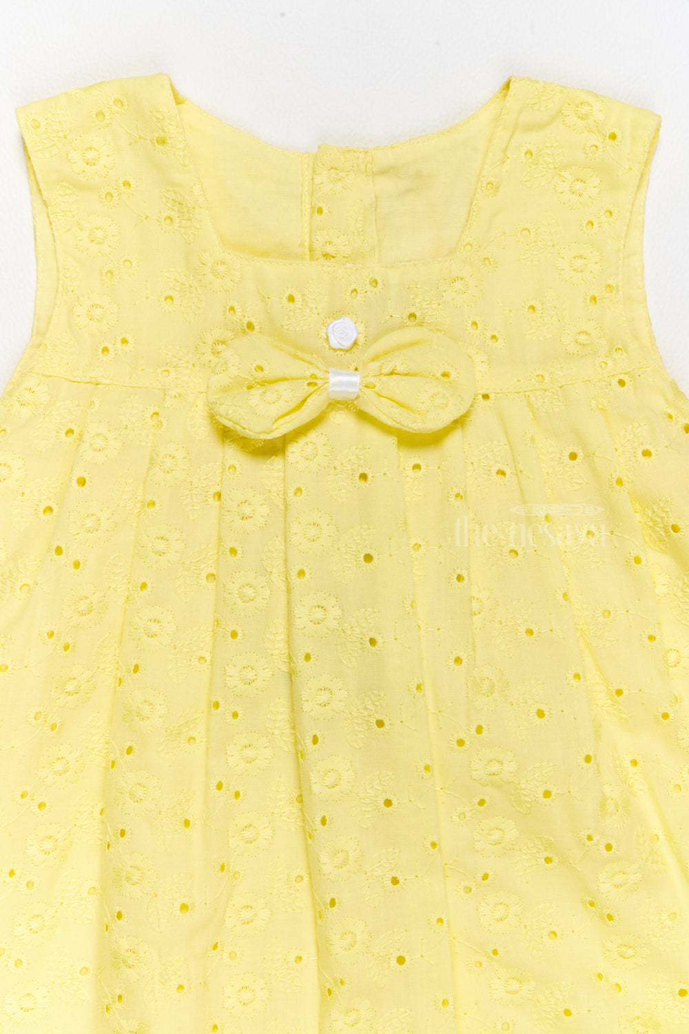 The Nesavu Baby Casual Sets Yellow SelfEmbroidered Cotton Frock with Bloomers Nesavu Yellow Self-Embroidered Cotton Frock with Bloomers - Nesavu