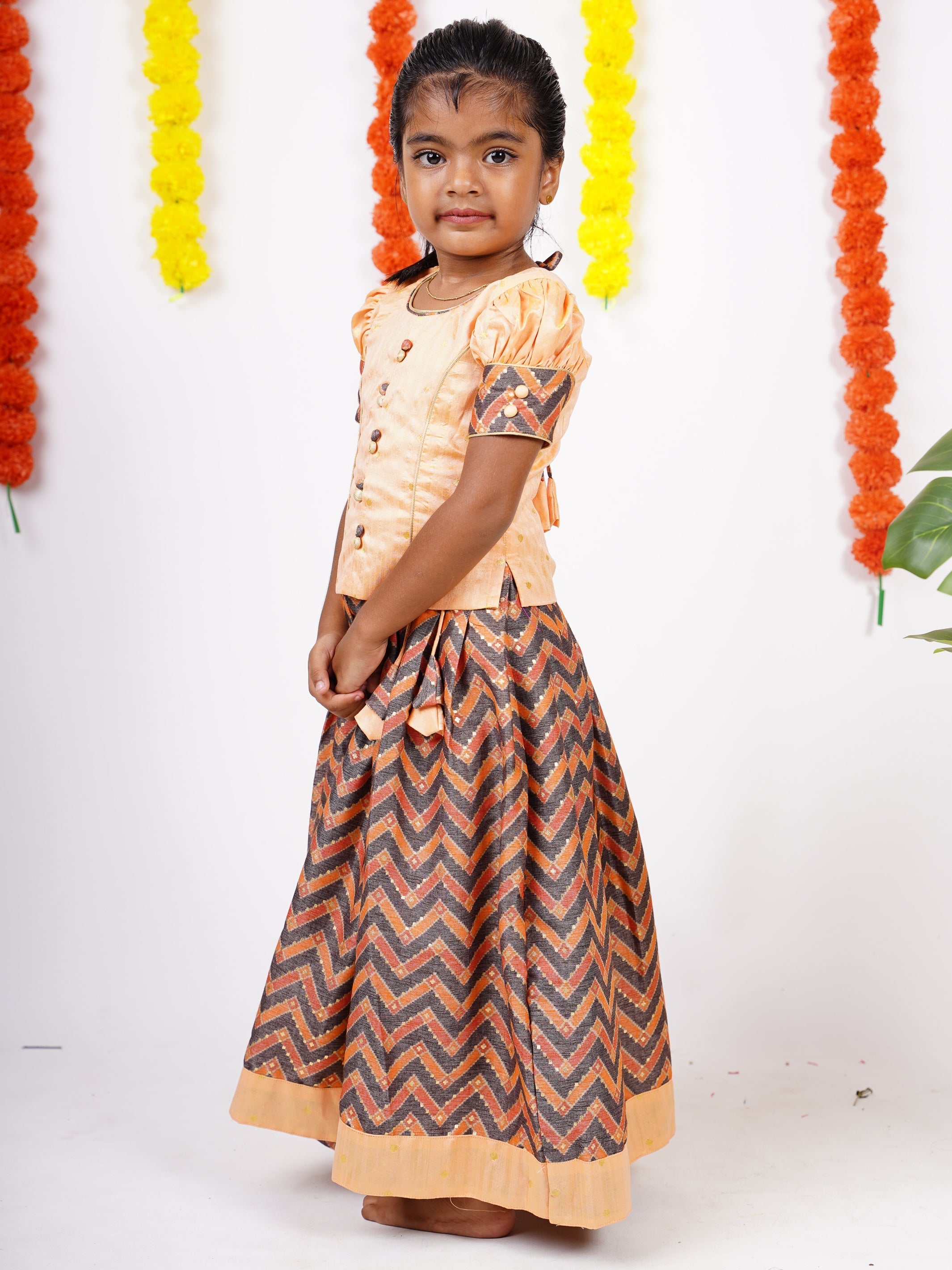Buy Rechesta New south Indian traditional pattu pavadai pattu langa  Jecquard Lehenga choli for girls dress (Gold) (6-12 Months) at Amazon.in