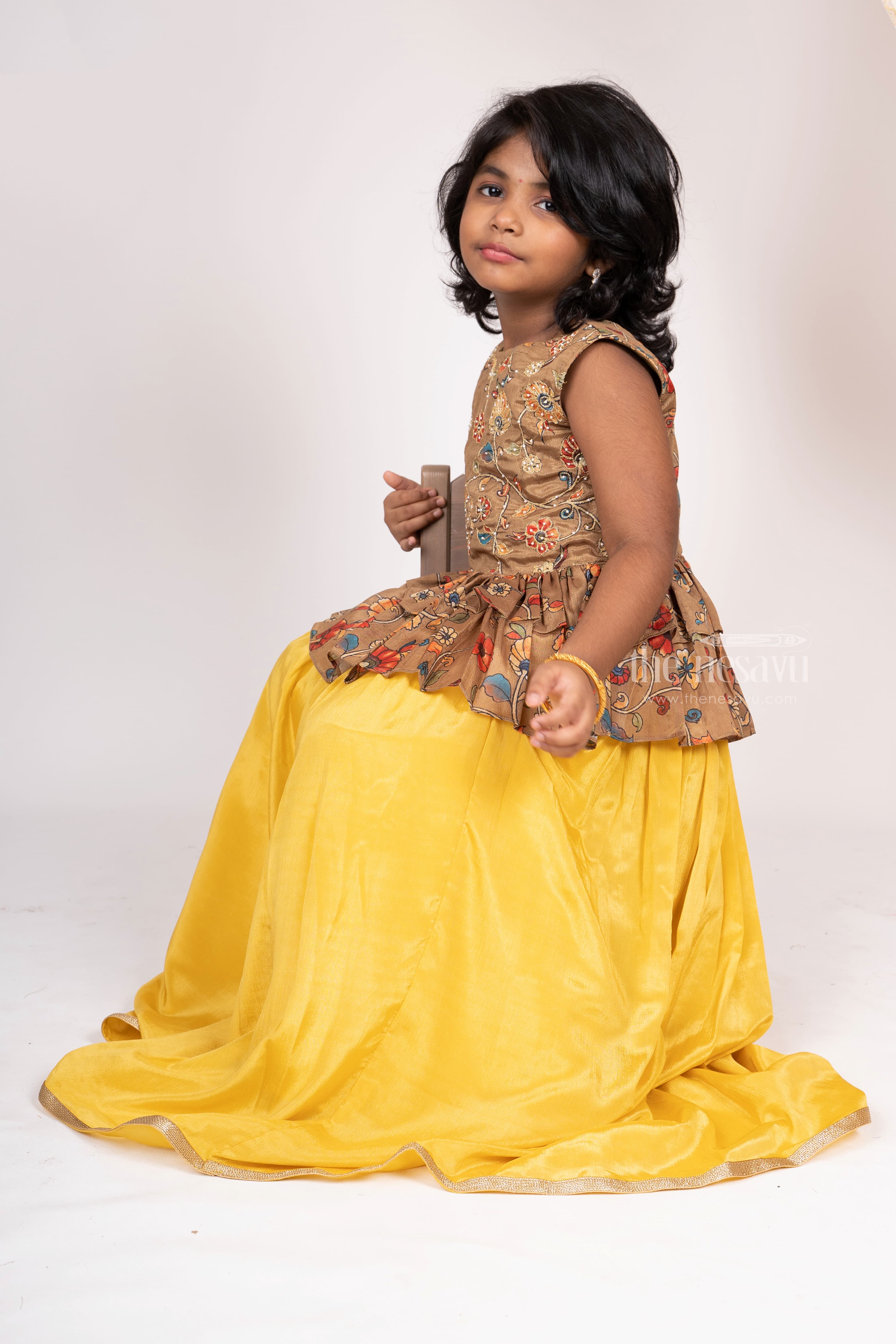 fcity.in - Baby Kids Readymade Satin Silk Embroidered Croptop Lehenga 2 To 5