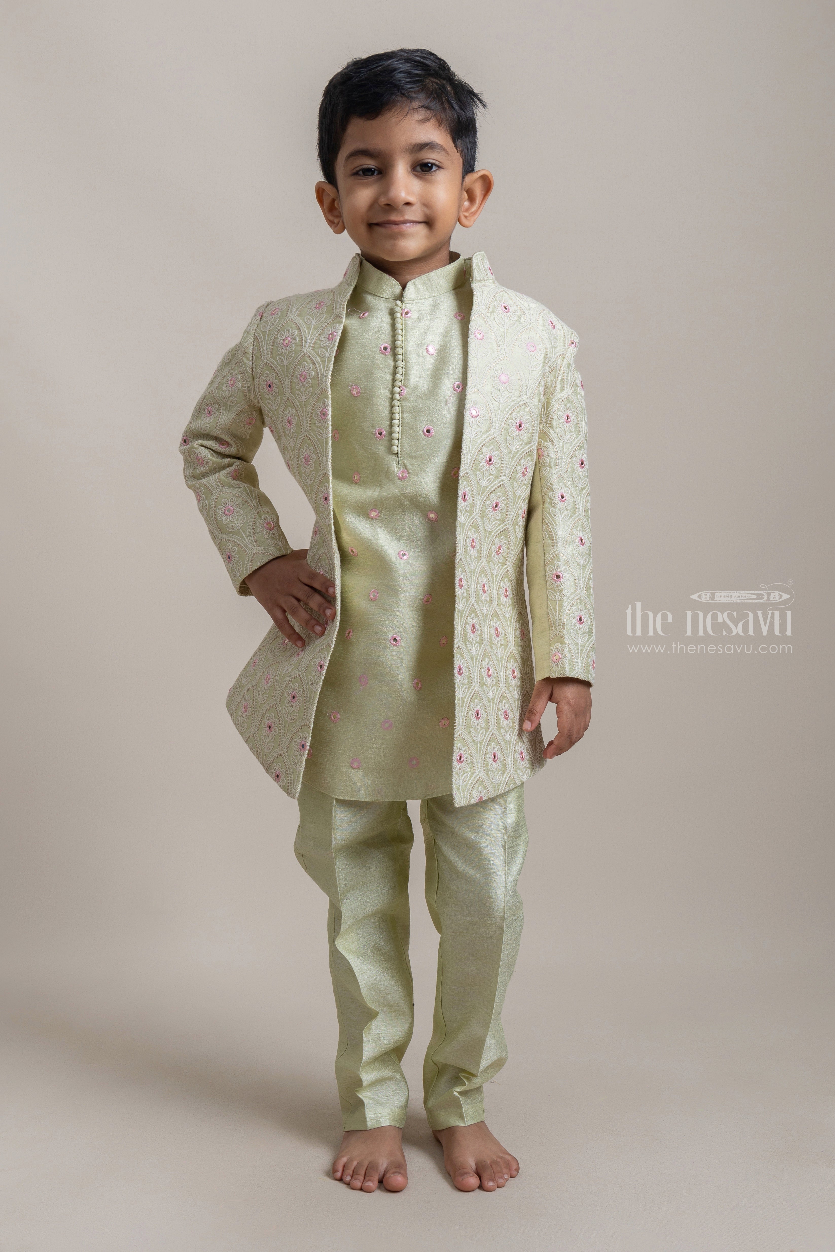 Pearl White Embroidered Sherwani Set