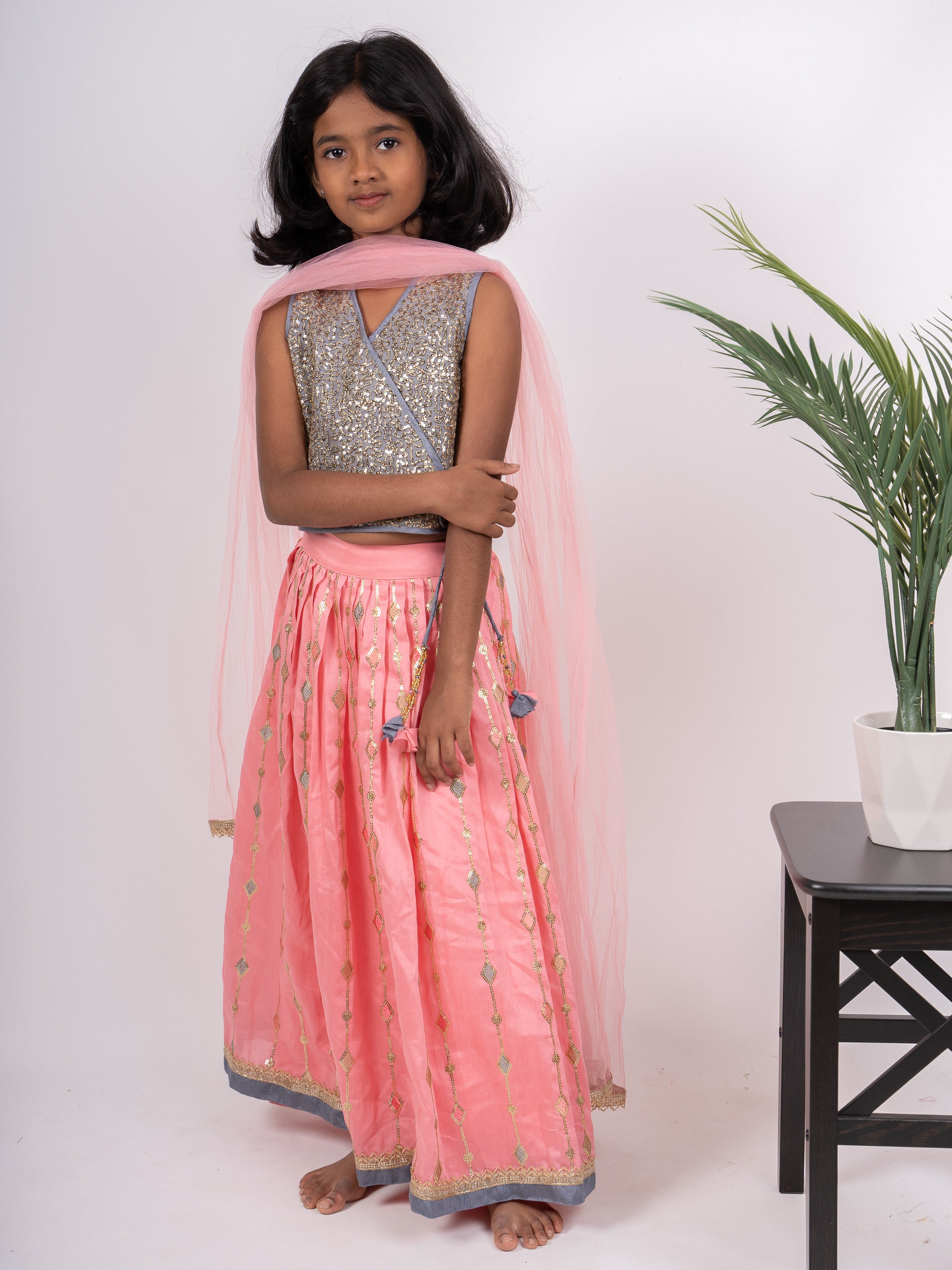 beautiful gray and pink lehenga choli – Joshindia