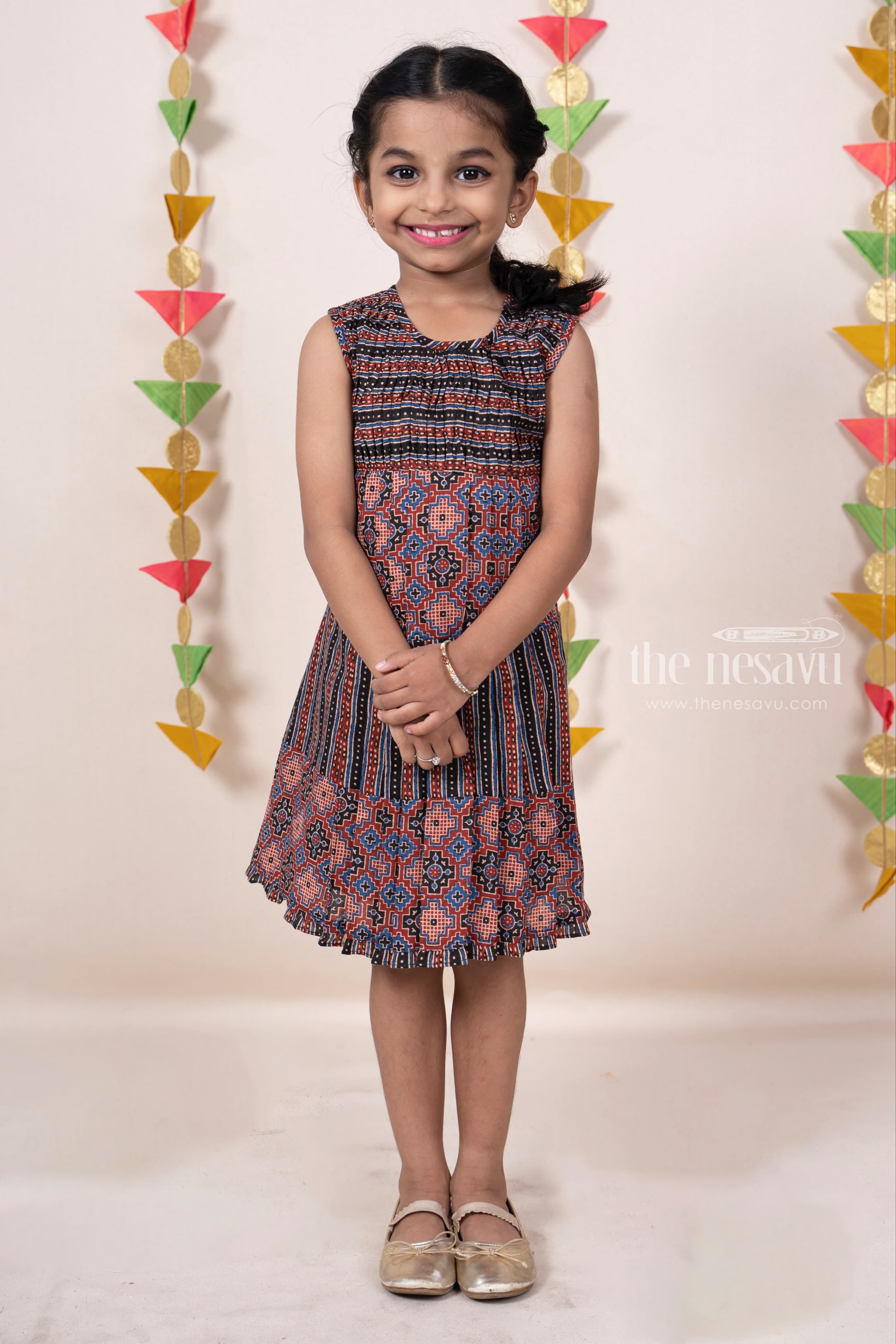 Cottton frock dress for 1218 months girl Ikkat PochampallyYellow and  Maroon colour Combination