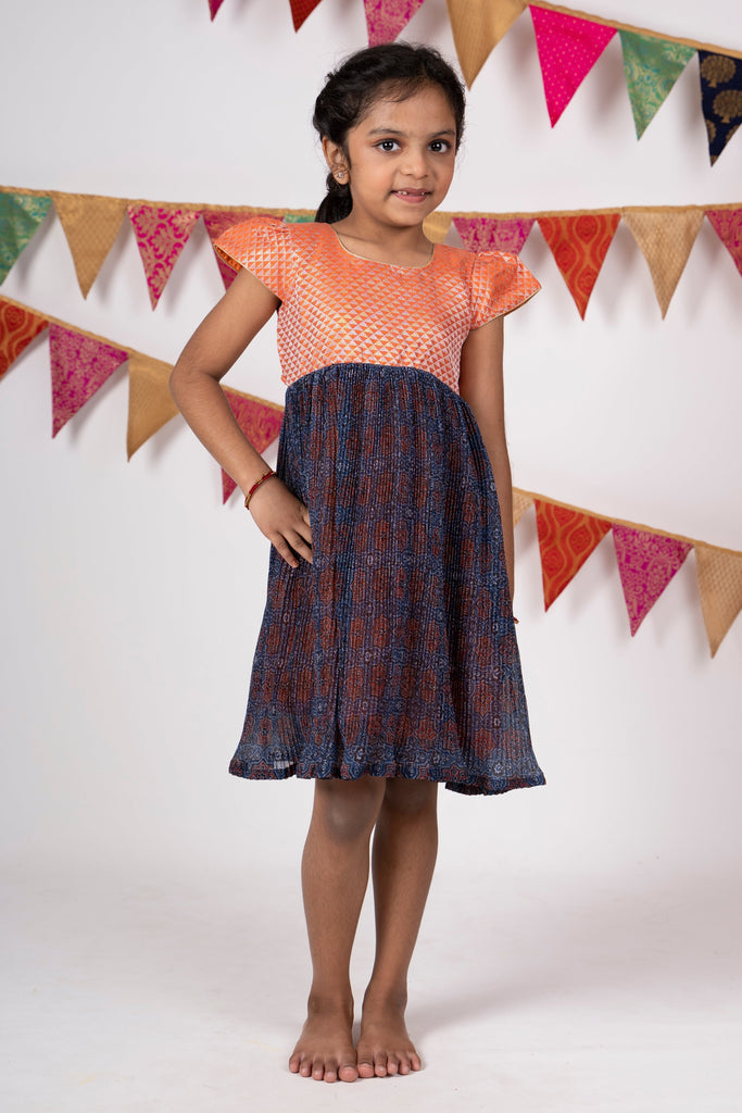 Green Stunning Semi-Silk Ruffle Yoke Frock for Girls