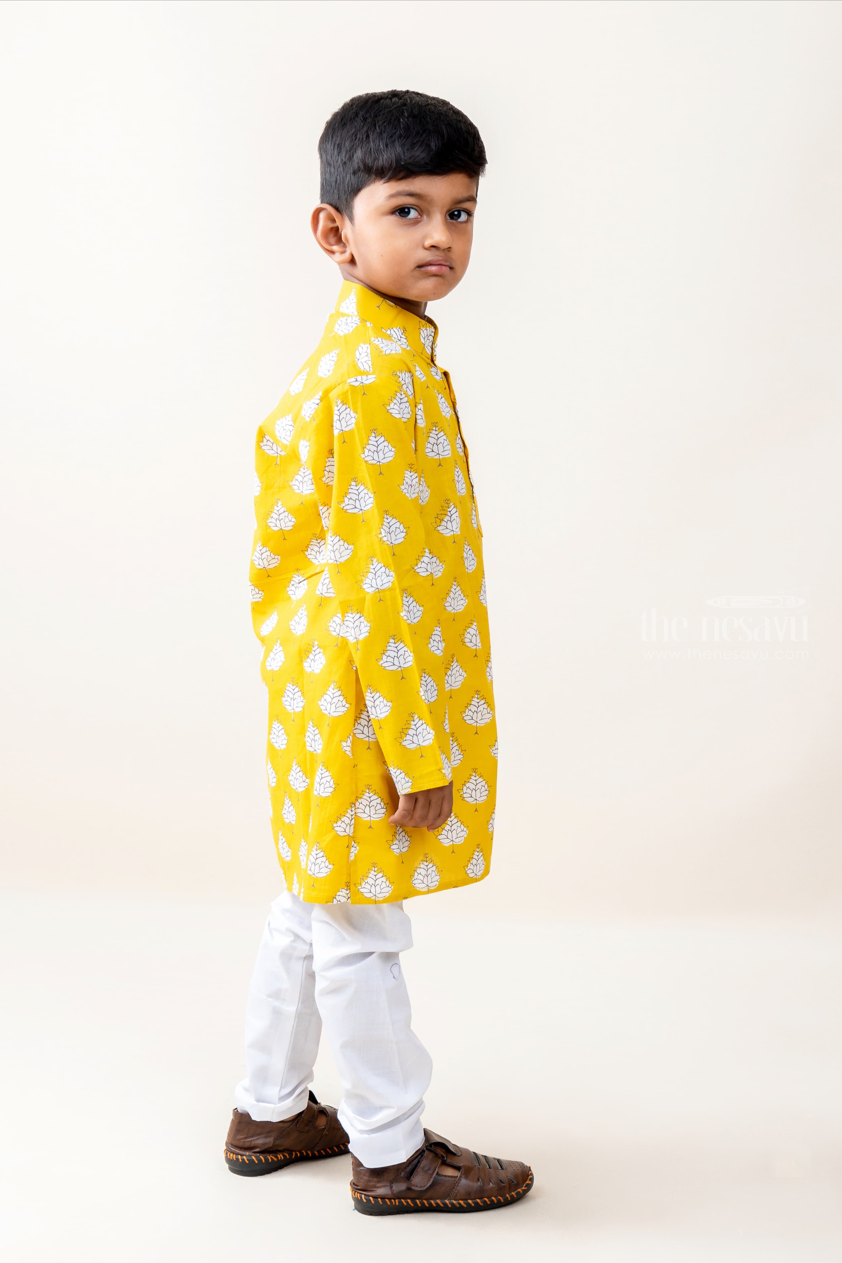Available] Yellow Slit Cut Design Kurta with White Dhoti Pants Set –  Navastrani Boutique