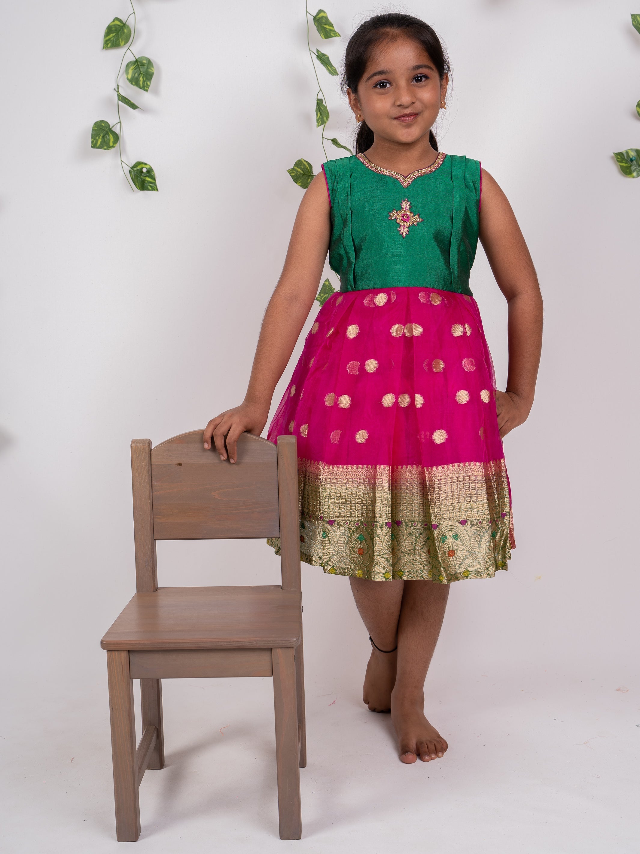 Baby Girl Green Silk Gowns | Pink Organza Pattu Frocks | The Nesavu ...