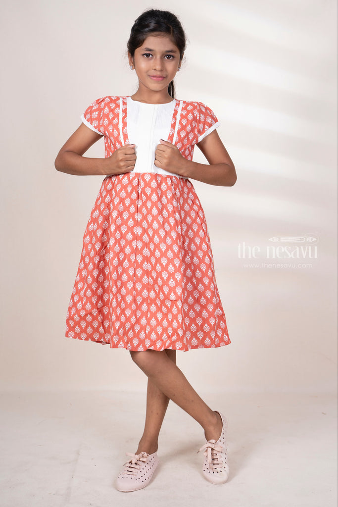 Round necked box pleated short frock with short sleeves-SunMart Lanka