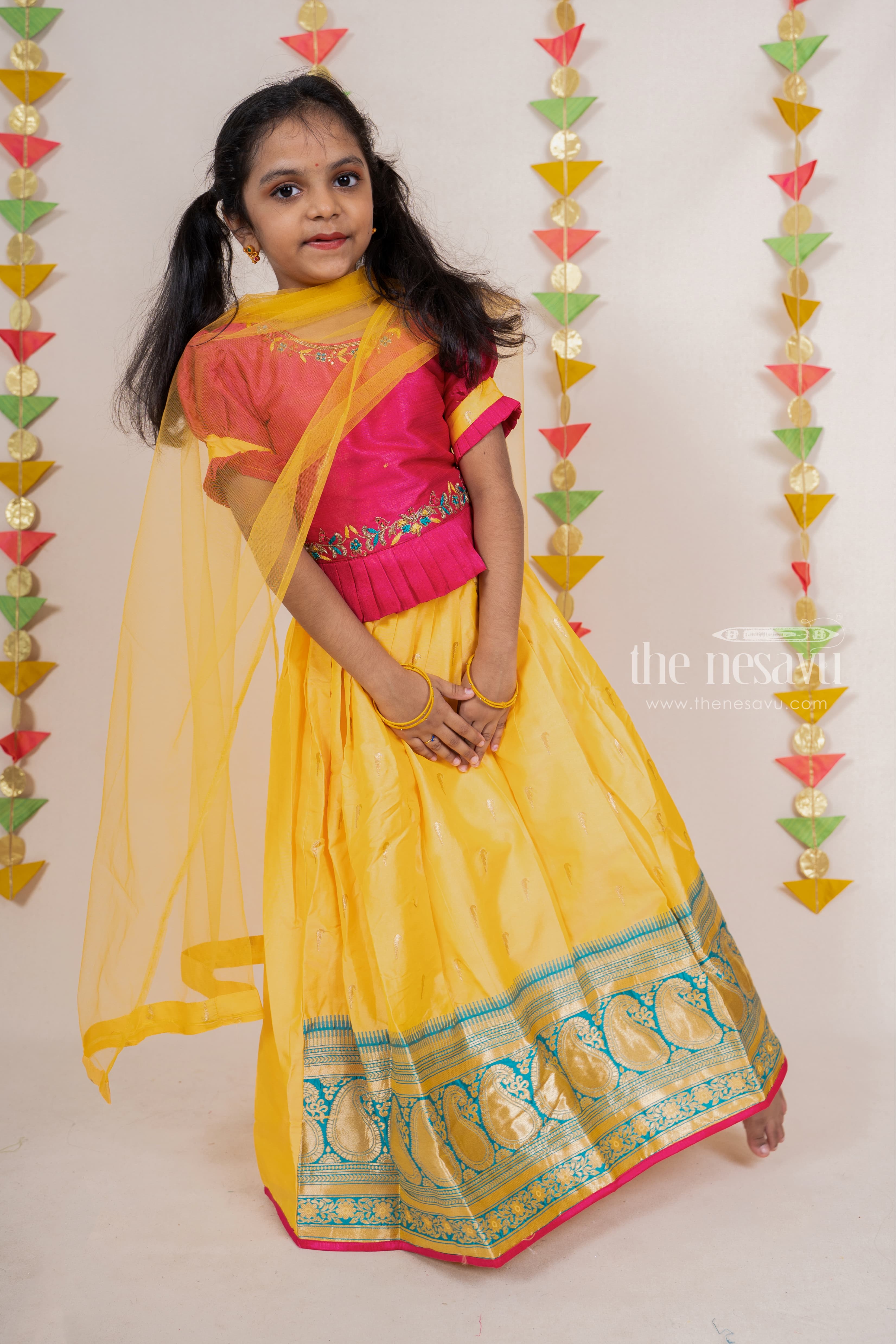 Yellow-Pink Color Wedding Wear Banarasi Silk Lehenga Choli – fashionnaari