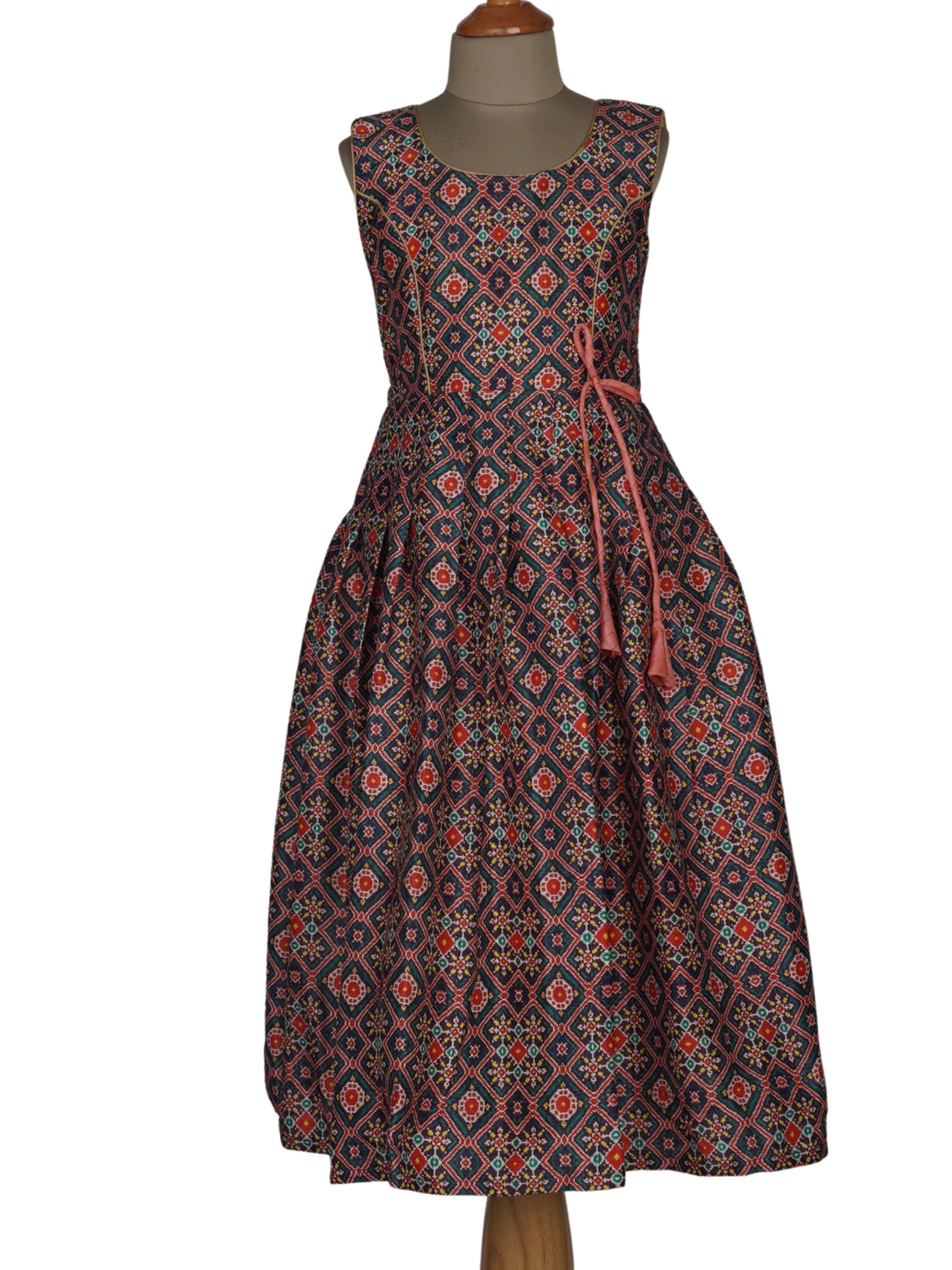 Collared Pattern Long One Piece Dress