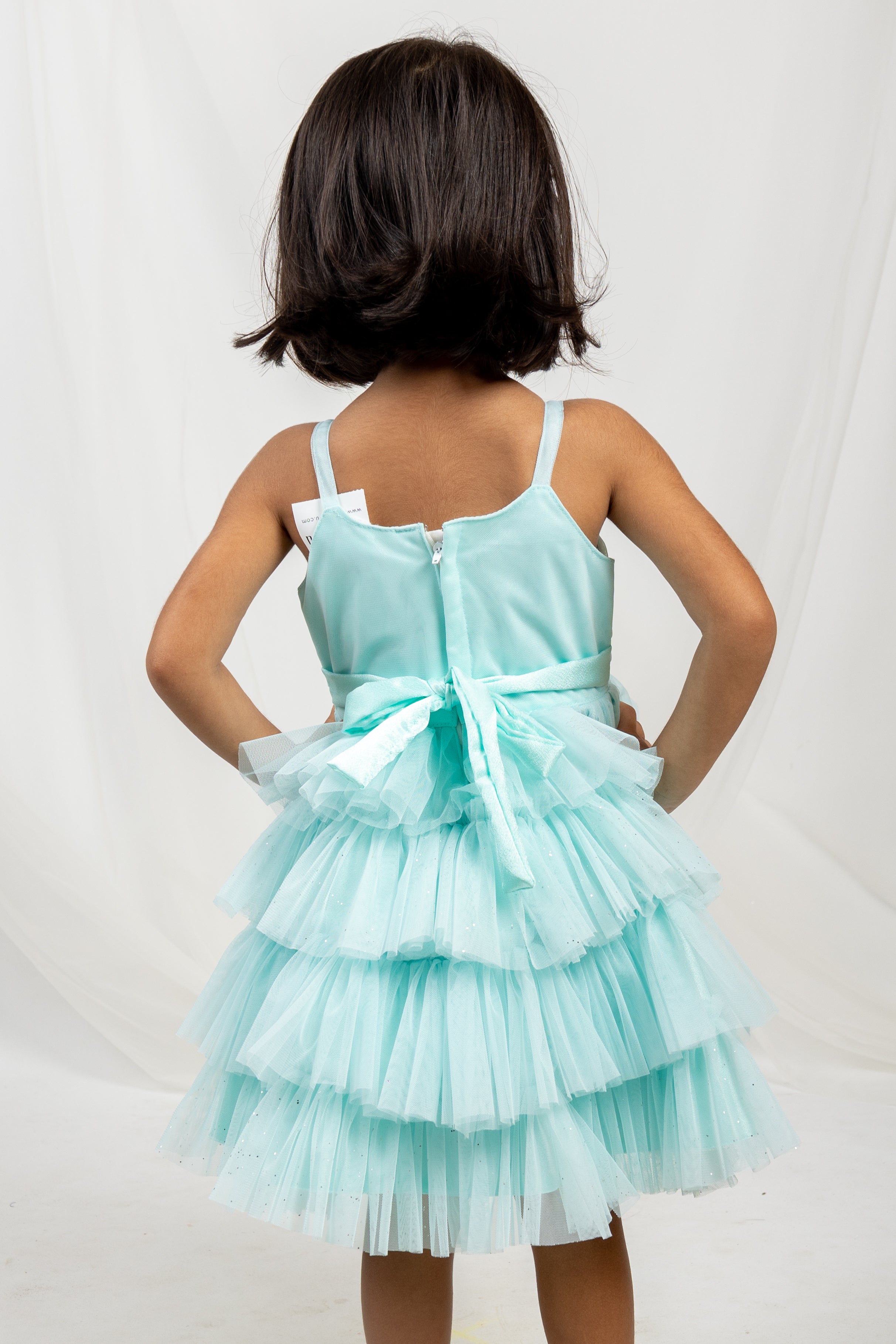 Beatrice Light Blue in Textured Material and Tulle Sleeves Party Dress –  Periwinkle